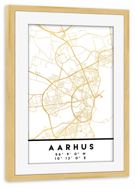 Poster mit Rahmen kiefer "AARHUS DENMARK STREET MAP ART" artboxONE - Städte,Reise,Städte / Aarhus,Kartografie