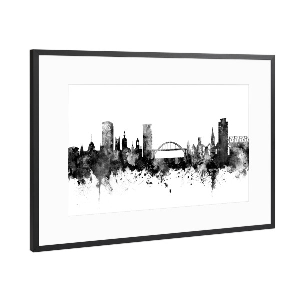 Poster mit Rahmen Schwarz (Metallic) "Sunderland England Skyline bw" artboxONE - Städte,Reise,Schwarzweiß
