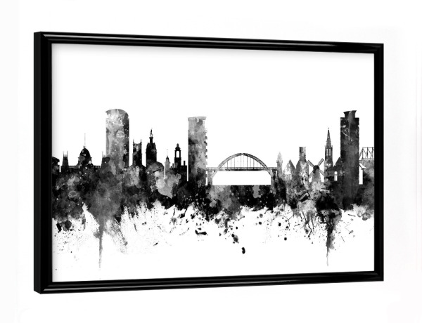 Poster mit schwarzem Rahmen "Sunderland England Skyline bw" artboxONE - Städte,Reise,Schwarzweiß