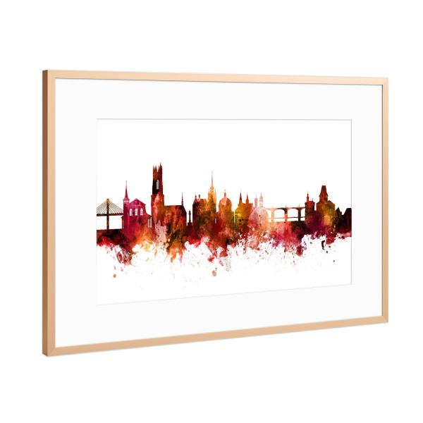 Poster mit Rahmen Kupfer "Fribourg Switzerland Skyline Red" artboxONE - Städte,Reise