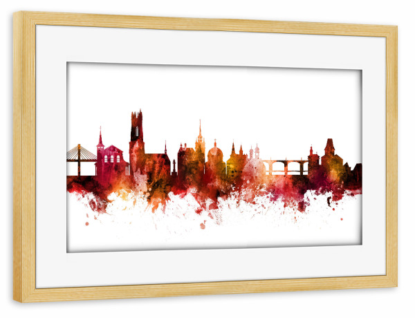 Poster mit Rahmen kiefer "Fribourg Switzerland Skyline Red" artboxONE - Städte,Reise