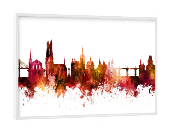 Poster mit weißem Rahmen "Fribourg Switzerland Skyline Red" artboxONE - Städte,Reise
