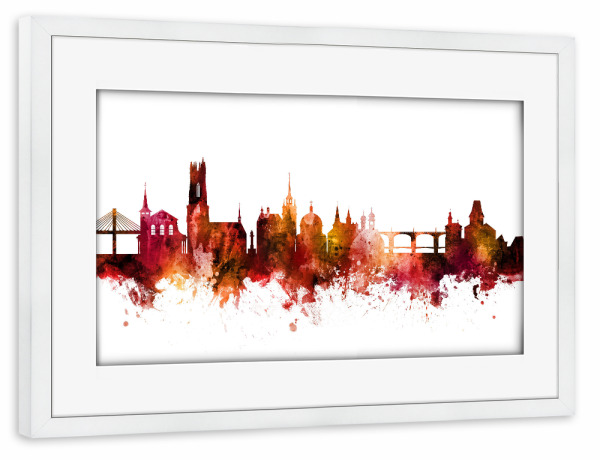 Poster mit Rahmen weiß "Fribourg Switzerland Skyline Red" artboxONE - Städte,Reise