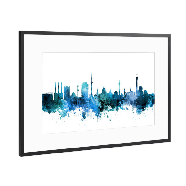 Poster mit Rahmen Schwarz (Metallic) "Hannover Germany Skyline Blue" artboxONE - Städte,Reise,Städte / Weitere