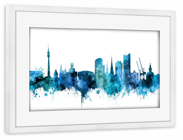 Poster mit Rahmen weiß "Dortmund Germany Skyline Blue" artboxONE - Städte,Reise,Städte / Weitere