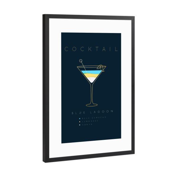 Poster mit Rahmen Schwarz (Metallic) "Blue Lagoon cocktail flat blue" artboxONE - Essen & Trinken,Essen & Trinken / Alkohol