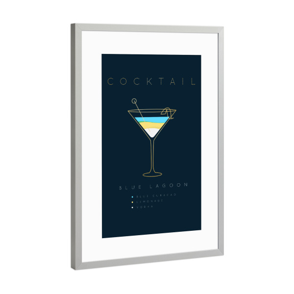 Poster mit Rahmen Silber "Blue Lagoon cocktail flat blue" artboxONE - Essen & Trinken,Essen & Trinken / Alkohol