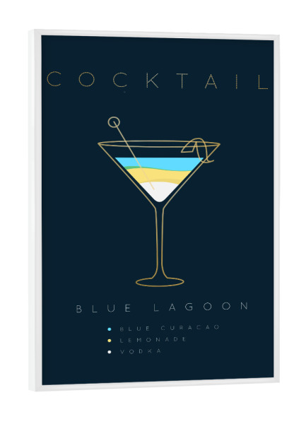 Poster mit weißem Rahmen "Blue Lagoon cocktail flat blue" artboxONE - Essen & Trinken,Essen & Trinken / Alkohol