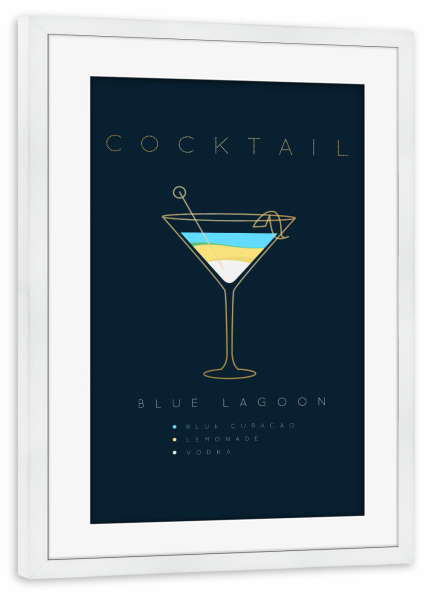 Poster mit Rahmen weiß "Blue Lagoon cocktail flat blue" artboxONE - Essen & Trinken,Essen & Trinken / Alkohol