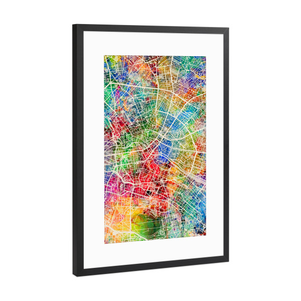 Poster mit Rahmen Schwarz (Metallic) "Berlin Germany City Map colours" artboxONE - Städte / Berlin,Reise,Kartografie