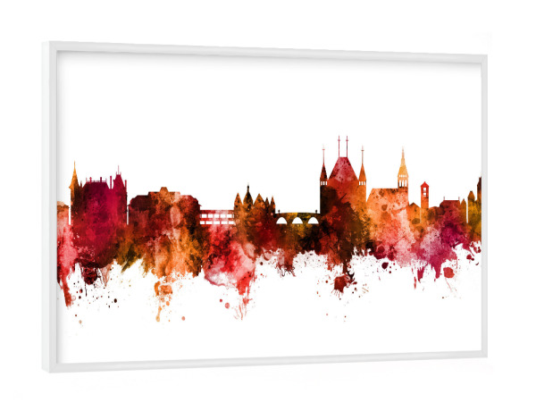 Poster mit weißem Rahmen "Thun Switzerland Skyline Red" artboxONE - Städte,Reise