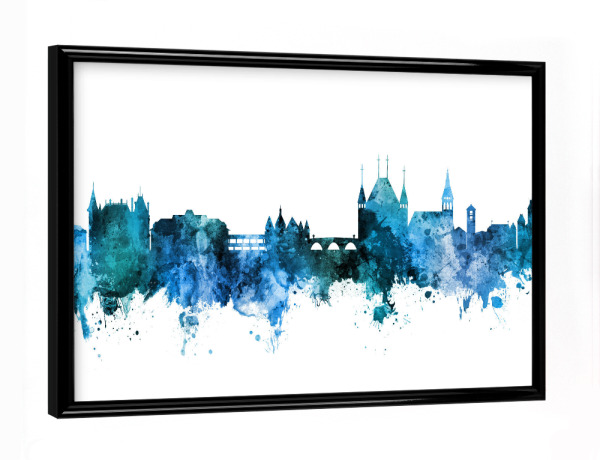 Poster mit schwarzem Rahmen "Thun Switzerland Skyline Blue" artboxONE - Städte,Reise