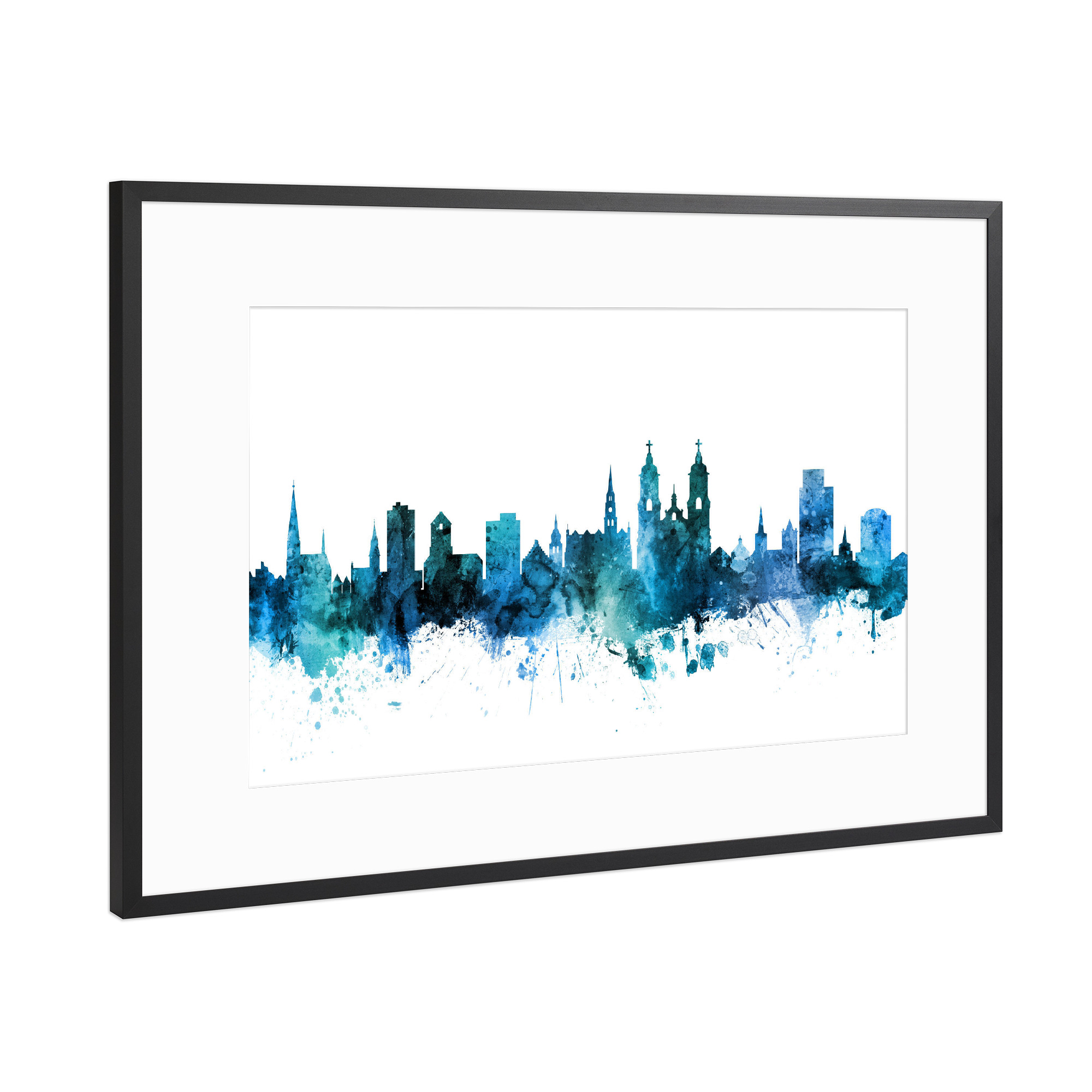 Poster mit Rahmen Schwarz (Metallic) "St Gallen Skyline Blue" artboxONE - Städte,Reise