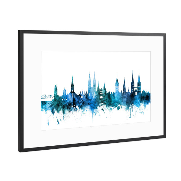 Poster mit Rahmen Schwarz (Metallic) "Lubeck Germany Skyline Blue" artboxONE - Städte,Reise,Städte / Weitere