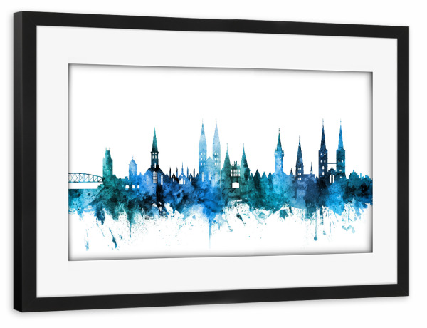 Poster mit Rahmen schwarz "Lubeck Germany Skyline Blue" artboxONE - Städte,Reise,Städte / Weitere
