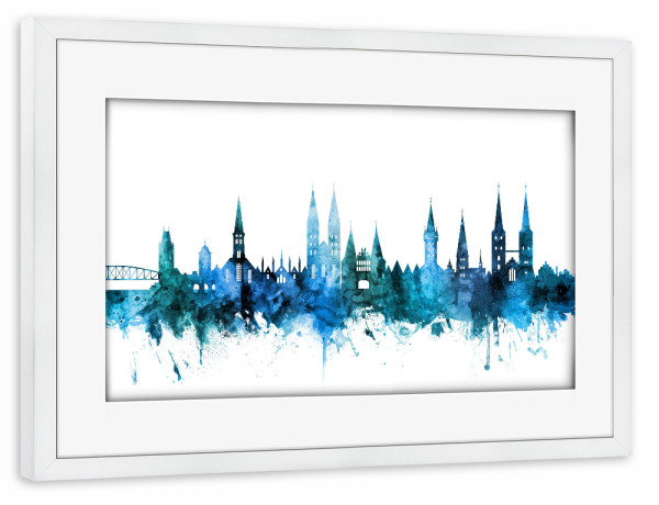 Poster mit Rahmen weiß "Lubeck Germany Skyline Blue" artboxONE - Städte,Reise,Städte / Weitere