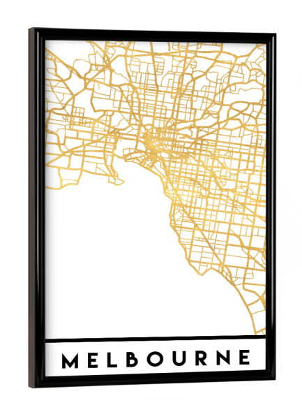 Poster mit schwarzem Rahmen "MELBOURNE AUSTRALIA STREET MAP ART" artboxONE - Städte,Reise,Kartografie