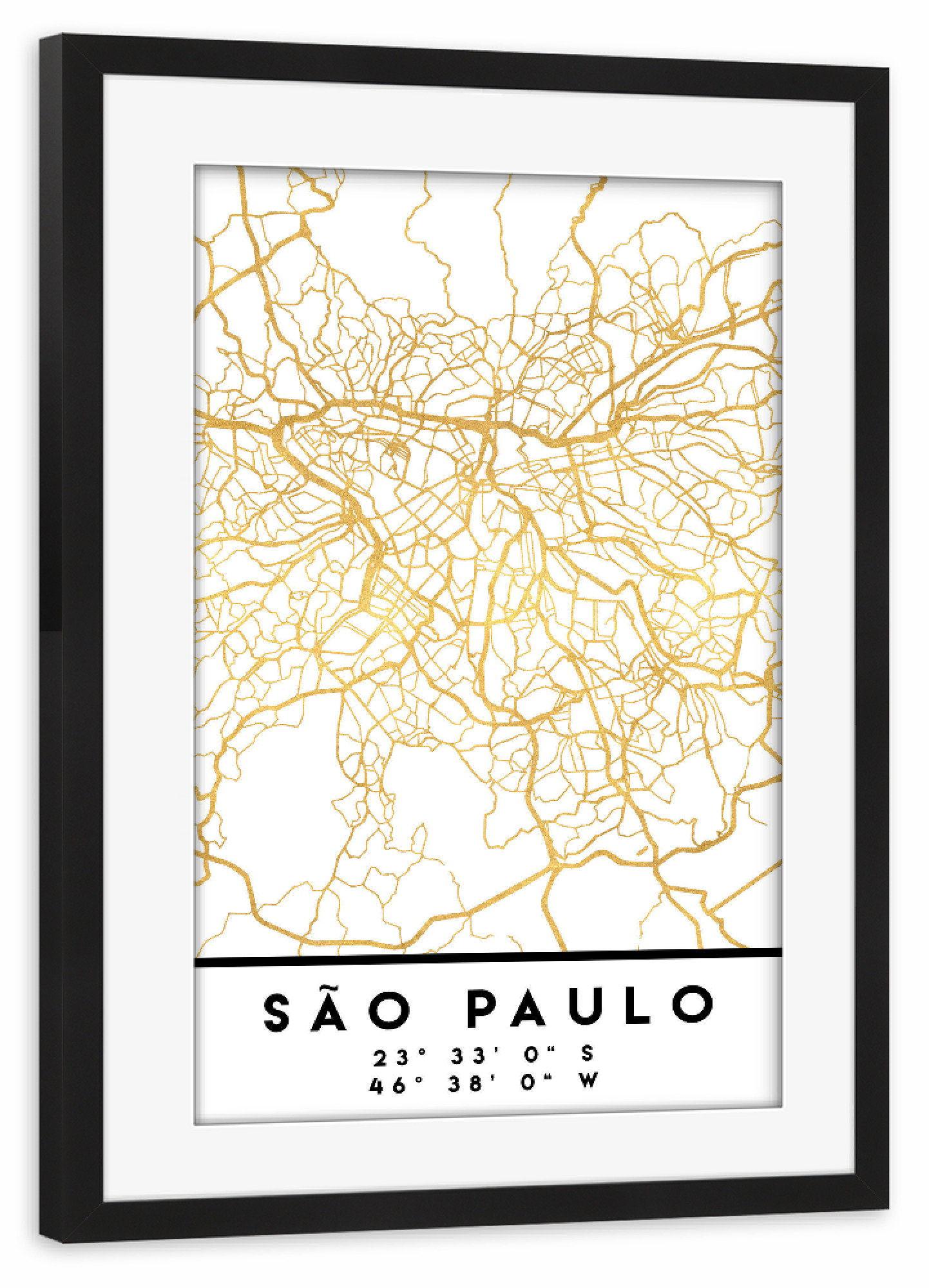 Poster mit Rahmen schwarz "SAO PAULO BRAZIL STREET MAP ART" artboxONE - Städte,Reise,Kartografie