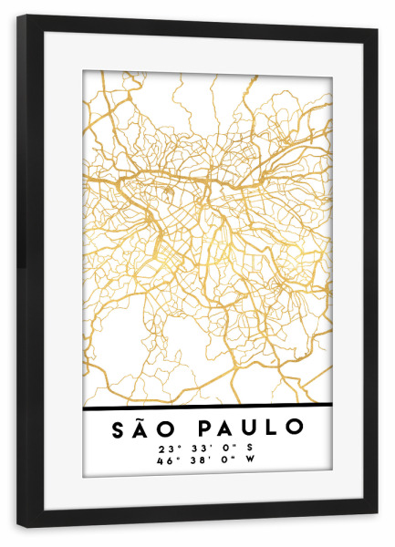 Poster mit Rahmen schwarz "SAO PAULO BRAZIL STREET MAP ART" artboxONE - Städte,Reise,Kartografie