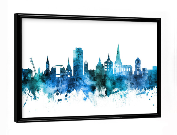 Poster mit schwarzem Rahmen "Rostock Germany Skyline Blue" artboxONE - Städte,Reise,Städte / Weitere