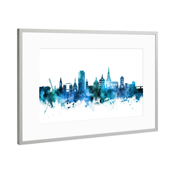 Poster mit Rahmen Silber "Rostock Germany Skyline Blue" artboxONE - Städte,Reise,Städte / Weitere