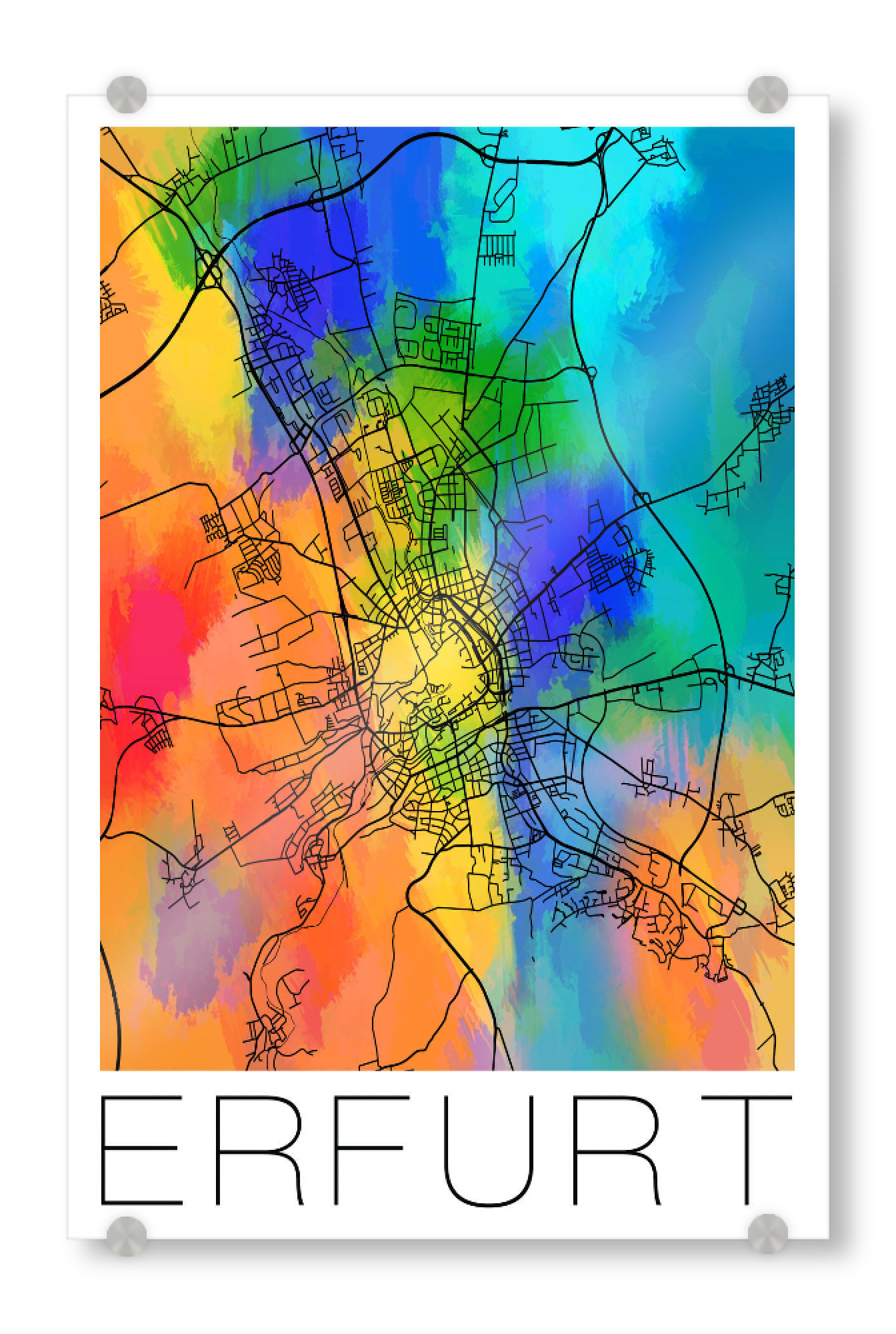 Acrylglasbild "Retro Map of Erfurt colours" artboxONE - Städte,Städte / Weitere,Kartografie - Retro,Map,Erfurt,Germany,Black and white