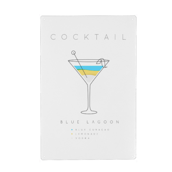 Metall Poster "Blue Lagoon cocktail flat" artboxONE - Essen & Trinken,Essen & Trinken / Alkohol