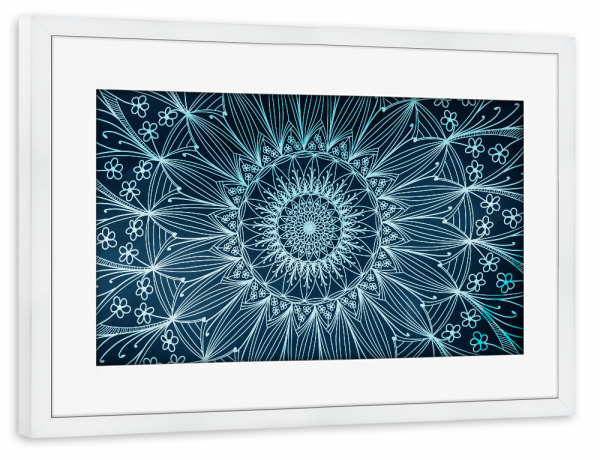 Poster mit Rahmen weiß "Blue floral mandala" artboxONE - Abstrakt,Geometrie