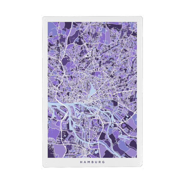 Metall Poster "Hamburg Germany City Map purp" artboxONE - Städte / Berlin,Reise,Ultraviolet,Kartografie