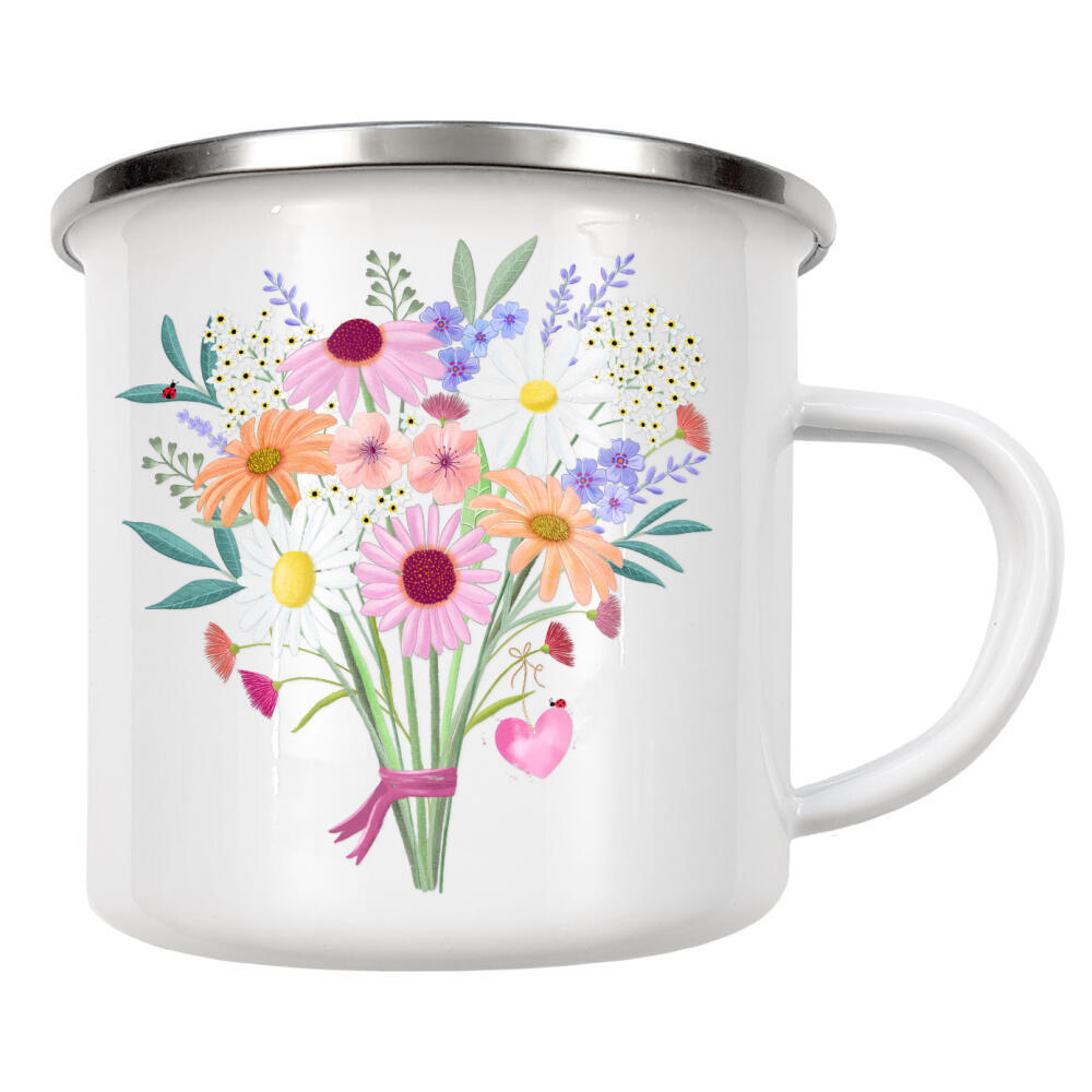 Emaille Tasse "Blumenbouquet mit Herz" artboxONE - Floral,Tiere,Liebe