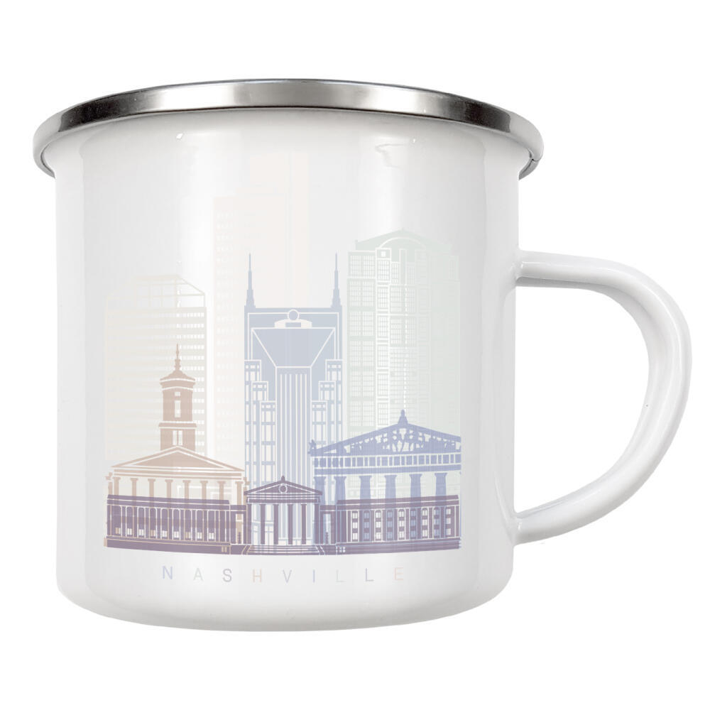 Emaille Tasse "NASHVILLE SKYLINE PASTELL" artboxONE - Städte,Architektur - Skyline,Denkmäler,Stadt,Tourismus,Wandgemälde,Pastellfarben,Turm,Städte