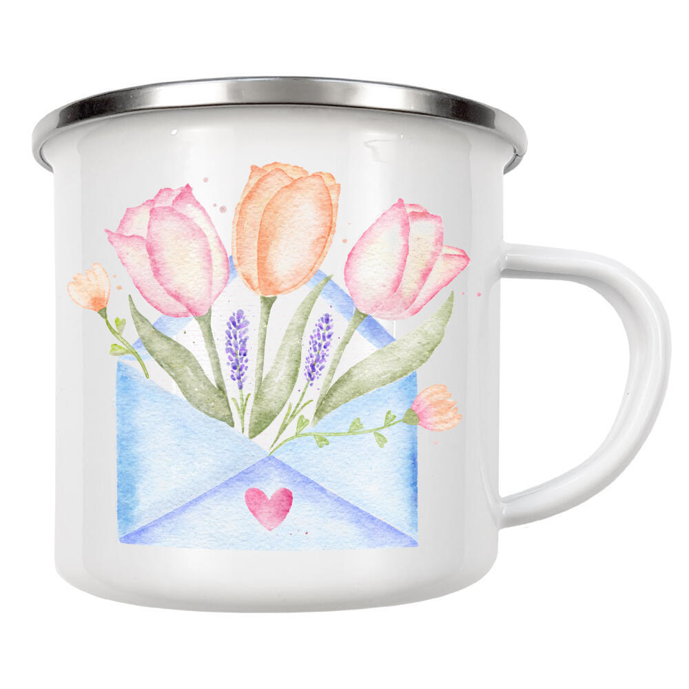 Emaille Tasse "Blumengruß per Brief" artboxONE - Floral,Liebe,Für Mama