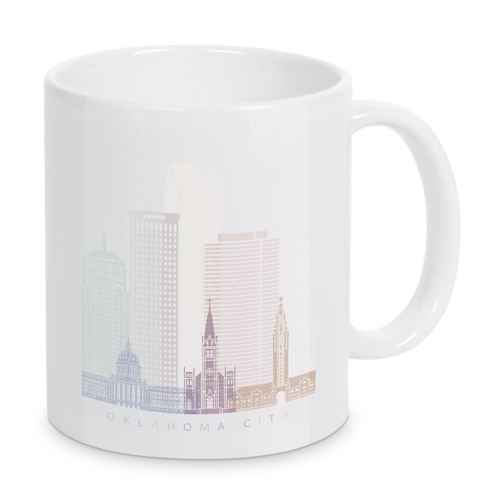 Tasse "OKLAHOMA CITY SKYLINE PASTELL" artboxONE - Städte,Architektur - Skyline,Denkmäler,Stadt,Tourismus,Wandgemälde,Pastellfarben,Turm,Städte