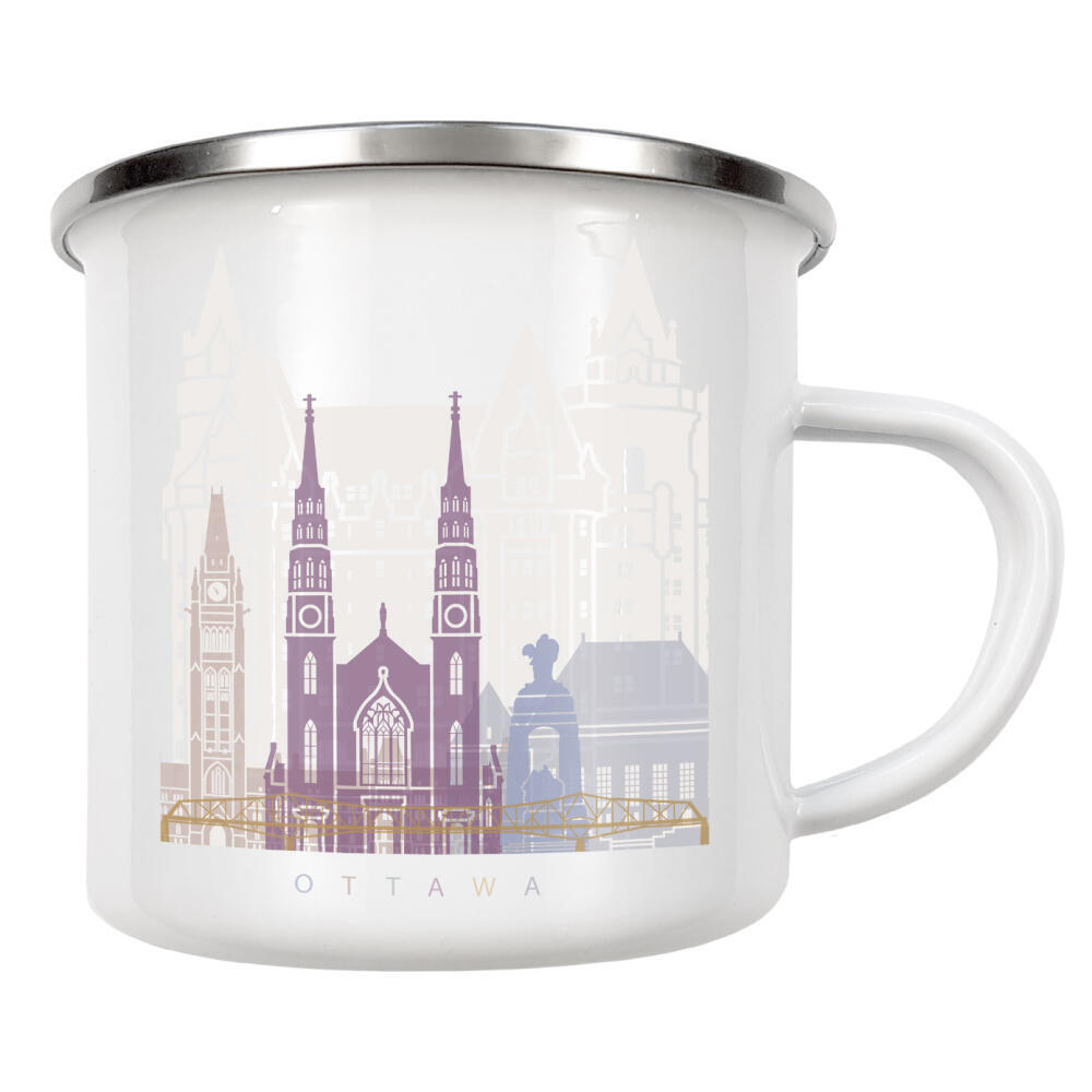 Emaille Tasse "OTTAWA SKYLINE PASTELL" artboxONE - Städte,Architektur - Skyline,Denkmäler,Stadt,Tourismus,Wandgemälde,Pastellfarben,Turm,Städte