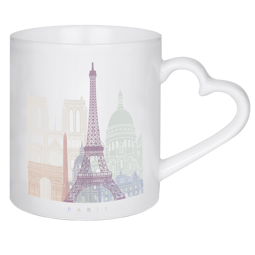 Herztasse "Pariser Skyline in Pastellfarben" artboxONE - Städte,Architektur - Skyline,Denkmäler,Stadt,Tourismus,Wandgemälde,Pastellfarben,Turm,Städte