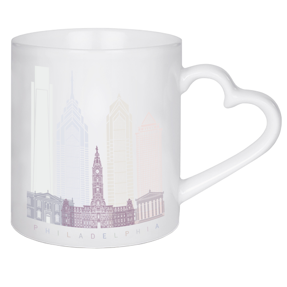 Herztasse "PHILADELPHIA SKYLINE PASTELL-L" artboxONE - Städte,Architektur - Skyline,Denkmäler,Stadt,Tourismus,Wandgemälde,Pastellfarbe,Turm,Städte