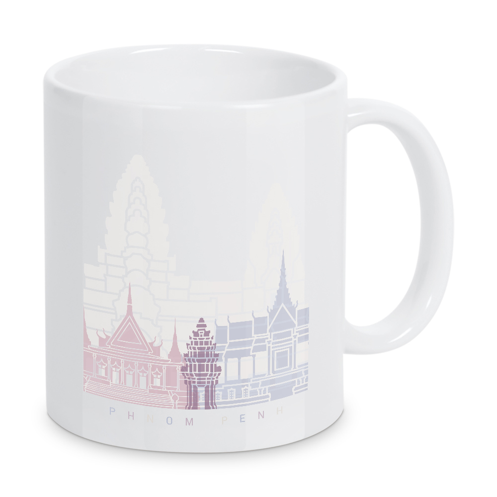 Tasse "PHNOM PENH SKYLINE PASTELL-M" artboxONE - Städte,Architektur - Skyline,Denkmäler,Stadt,Tourismus,Wandgemälde,Pastellfarben,Turm,Städte