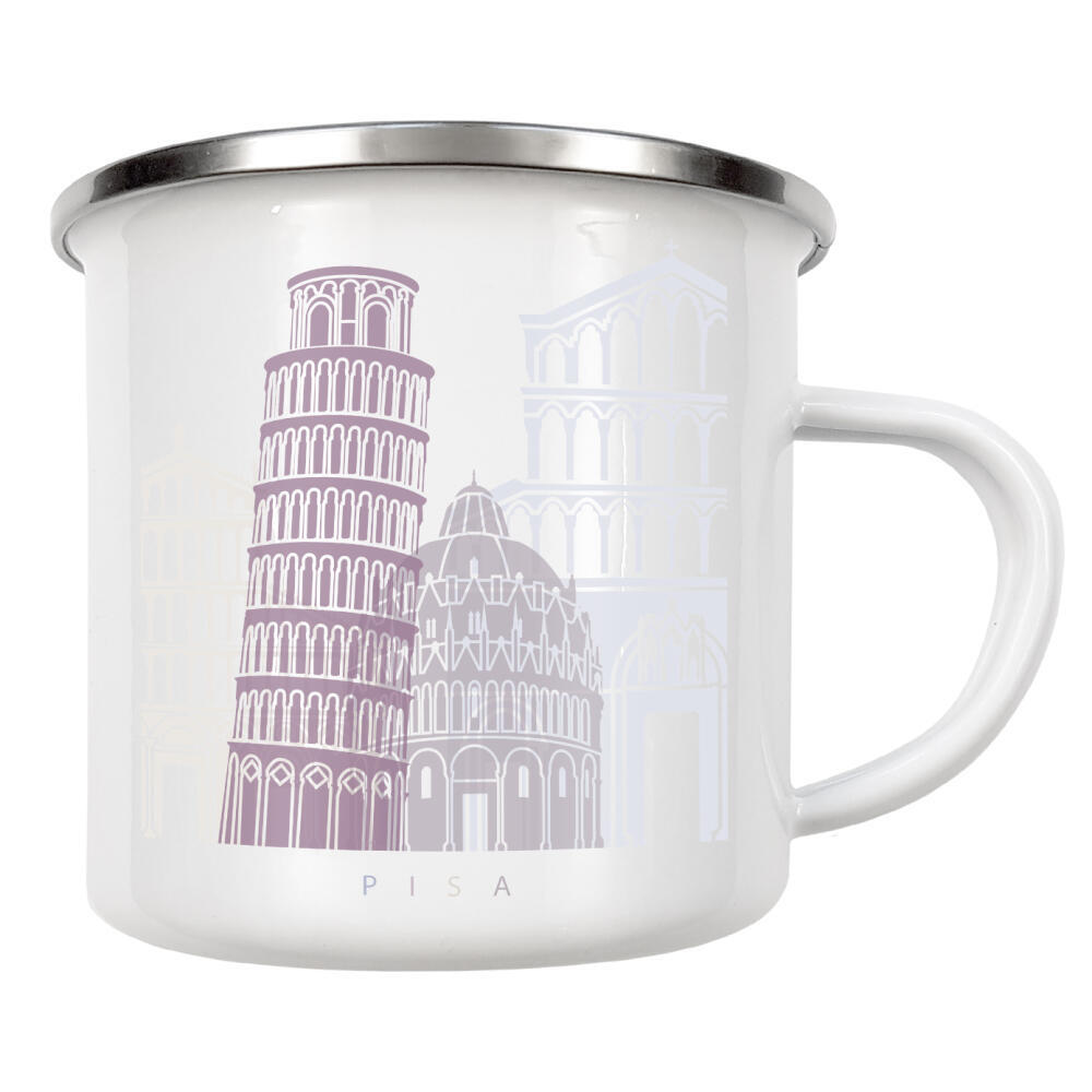 Emaille Tasse "PISA SKYLINE PASTELL" artboxONE - Städte,Abstrakt - Skyline,Denkmäler,Stadt,Tourismus,Wandgemälde,Pastellfarben,Turm,Städte