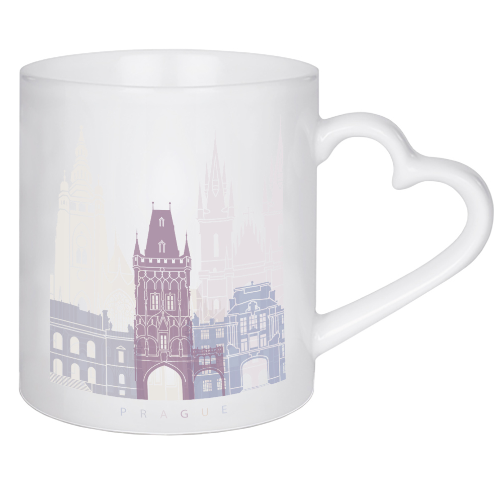 Herztasse "PRAG SKYLINE PASTELL" artboxONE - Städte,Architektur - Skyline,Denkmäler,Stadt,Tourismus,Wandgemälde,Pastellfarbe,Turm,Städte