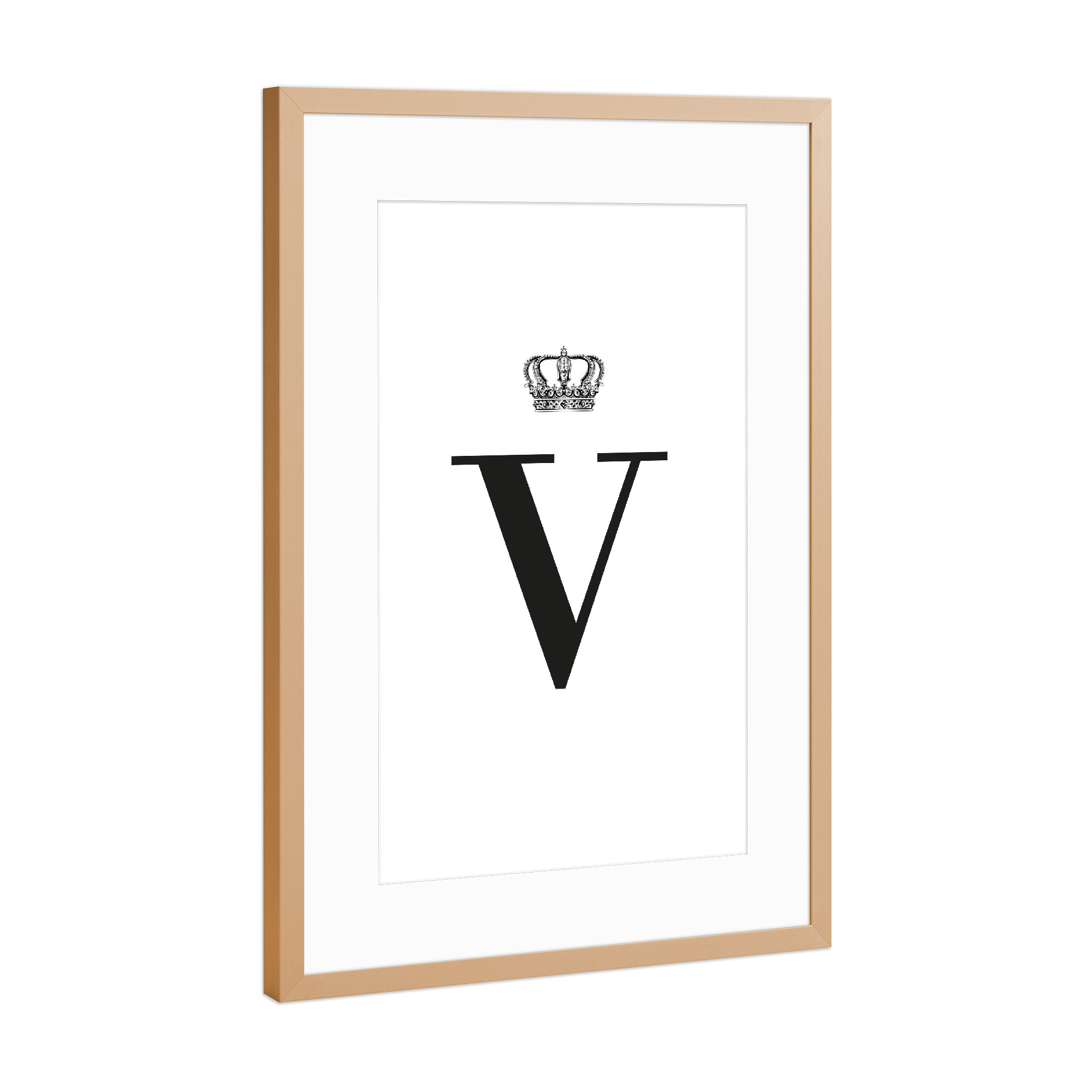 Poster mit Rahmen Kupfer "V King" artboxONE - Schwarzweiß,Buchstaben,Buchstaben / V