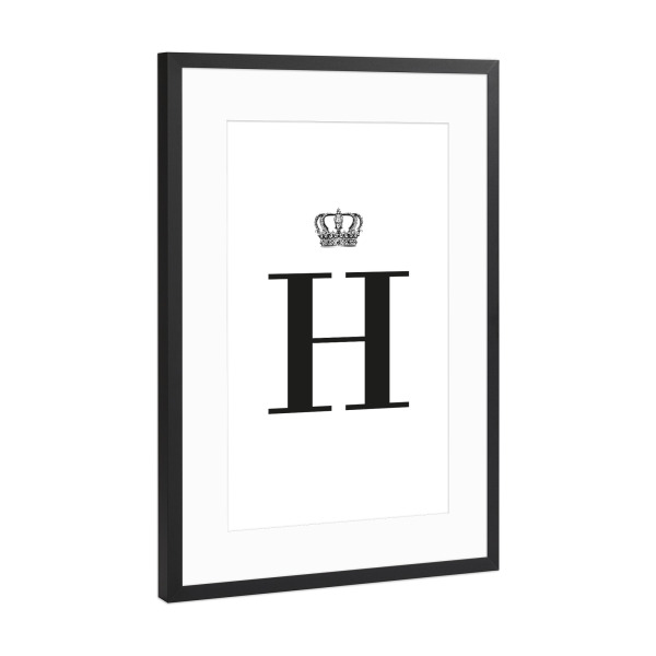 Poster mit Rahmen Schwarz (Metallic) "H King" artboxONE - Schwarzweiß,Buchstaben,Buchstaben / H