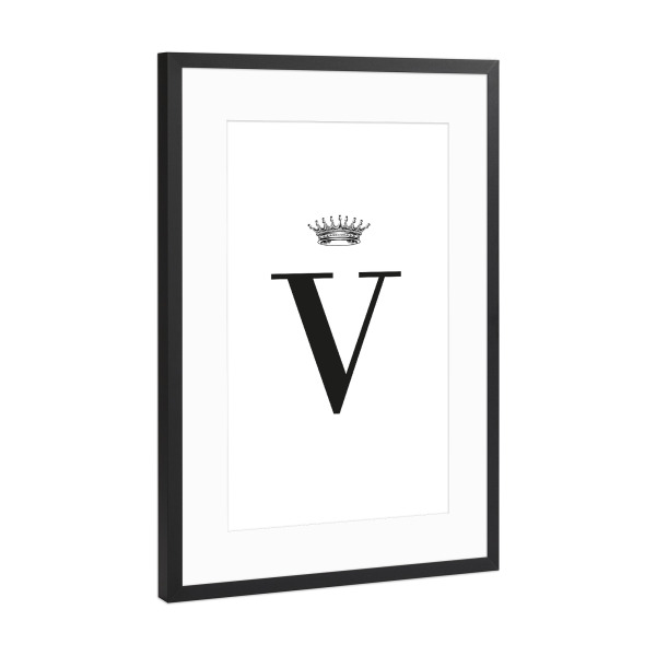 Poster mit Rahmen Schwarz (Metallic) "V Queen" artboxONE - Schwarzweiß,Buchstaben,Buchstaben / V