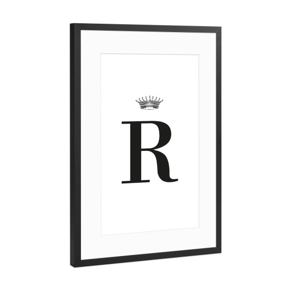 Poster mit Rahmen Schwarz (Metallic) "R Queen" artboxONE - Schwarzweiß,Buchstaben,Buchstaben / R