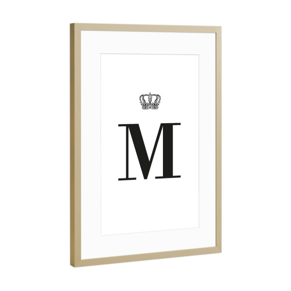 Poster mit Rahmen Gold "M King" artboxONE - Schwarzweiß,Buchstaben,Buchstaben / M