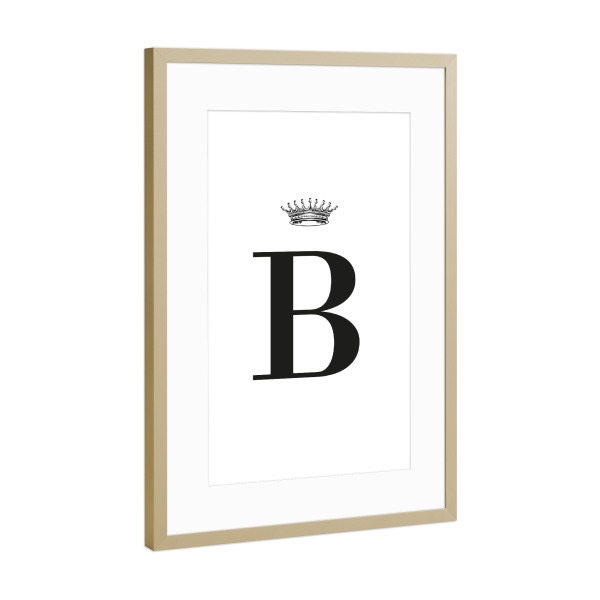 Poster mit Rahmen Gold "B Queen" artboxONE - Schwarzweiß,Buchstaben,Buchstaben / B