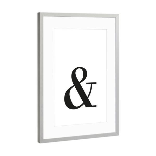 Poster mit Rahmen Silber "Ampersand Royal" artboxONE - Schwarzweiß,Fashion - Buchstabe,Alphabet,Alfabet,Und,And,Symbol,Kronenalphabet,Crown