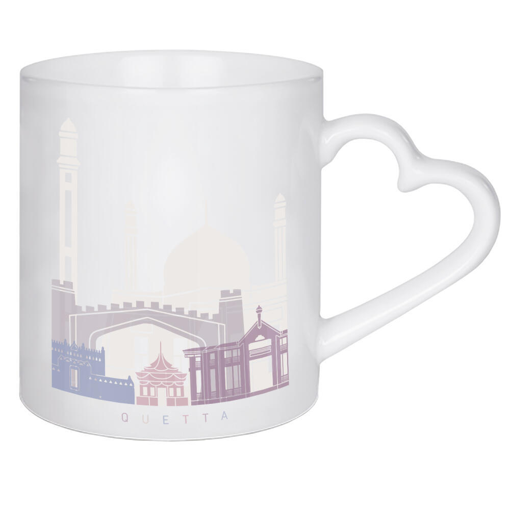 Herztasse "QUETTA SKYLINE PASTELL" artboxONE - Städte,Architektur - Skyline,Denkmäler,Stadt,Tourismus,Wandgemälde,Pastellfarben,Turm,Städte
