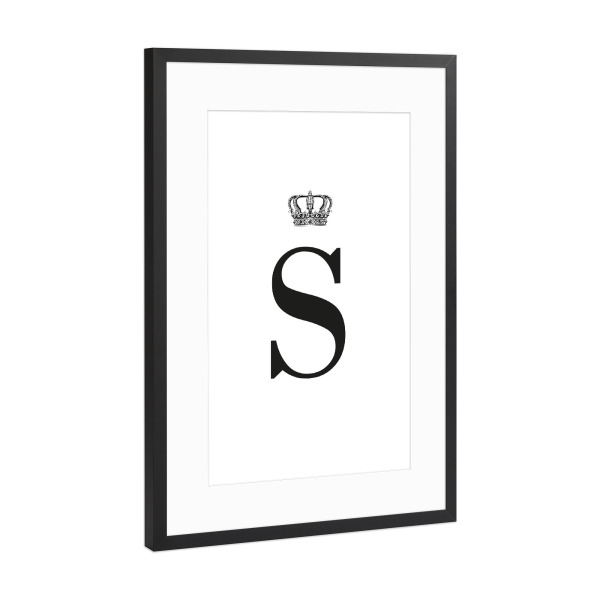 Poster mit Rahmen Schwarz (Metallic) "S King" artboxONE - Schwarzweiß,Buchstaben,Buchstaben / S