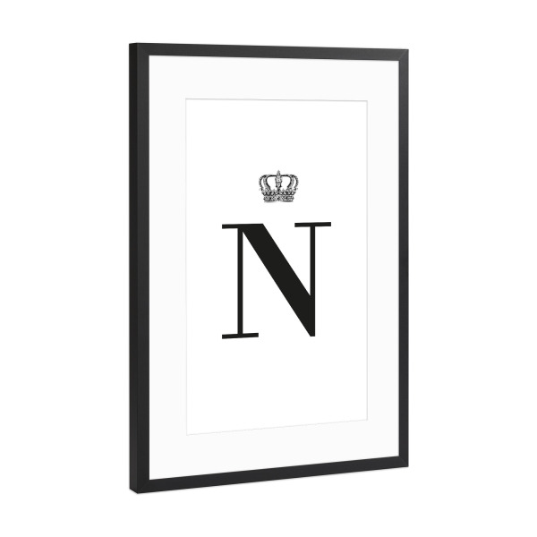 Poster mit Rahmen Schwarz (Metallic) "N King" artboxONE - Schwarzweiß,Buchstaben,Buchstaben / N