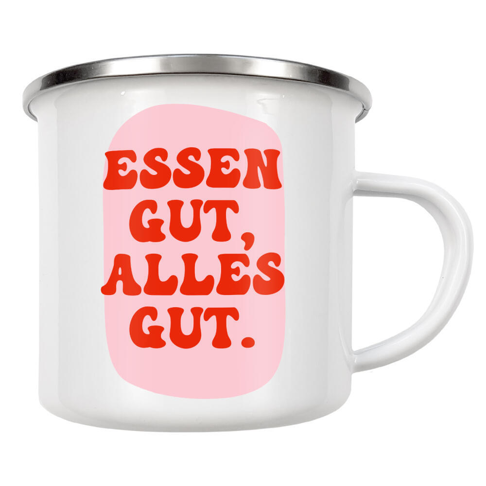 Emaille Tasse "Essen gut - Rosarot" artboxONE - Typografie,Essen & Trinken,Für Mama,Lustig
